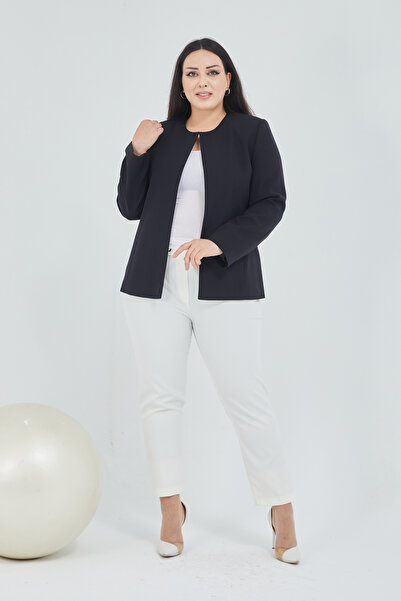 Fagi سترة نسائية سوداء كبيرة الحجم بدون ياقة