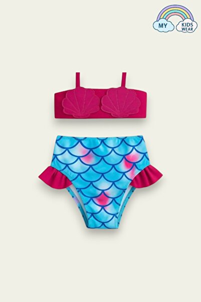 My Kids Wear New Season Shell Figured Fish Scale Patterned Ruffled Girl's Bik...