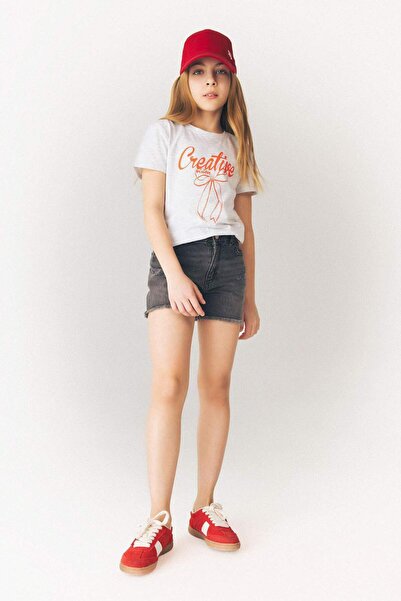 DeFacto Kız Çocuk Yırtık Detaylı Pamuklu Jean Şort D7106A825SM