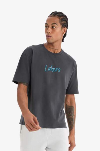 DeFacto Defactofit Nba Los Angeles Lakers Boxy Fit Crew Neck Back Printed Short Sleeve T-Shirt E0133Ax25Sp