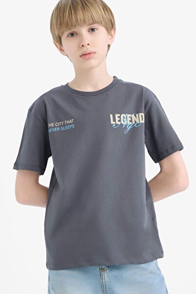 DeFacto Boy's Crew Neck Back Printed Short Sleeve T-Shirt E2840A825Sm