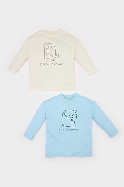 DeFacto Erkek Bebek Yenidoğan Bisiklet Yaka Baskılı Penye 2'li Uzun Kollu Tiş...