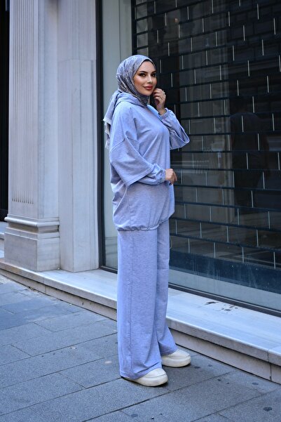 onlymoon Women's Gray 100% Cotton Hooded Top and Bottom Set |   Oversize Comfortable Fit |   Suitable for 4 Seasons