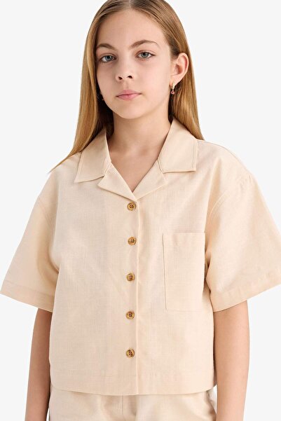 DeFacto Girls Cropped Fit Linen Short Sleeve Shirt D7638A825Sm