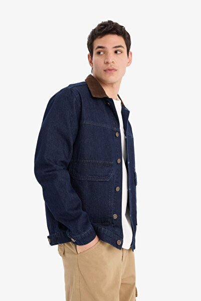 DeFacto 100% βαμβακερό τζιν μπουφάν με λεπτή εφαρμογή και αντίθεση για την εποχή της άνοιξης E5490AX25SP