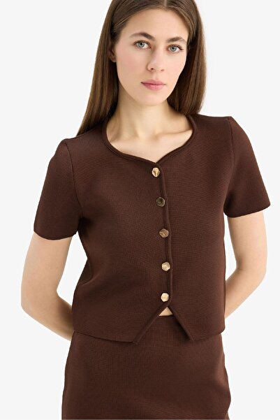 DeFacto Fitted Bisiklet Yaka Düğmeli Kısa Kollu Triko Hırka F1882AX25SM