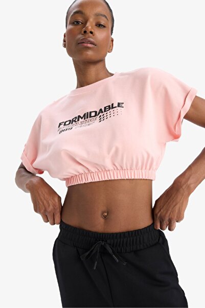 DeFacto DeFactoFit Cropped Fit Crew Neck εμπριμέ αθλητικό κοντομάνικο μπλουζάκι D9035AX25SP