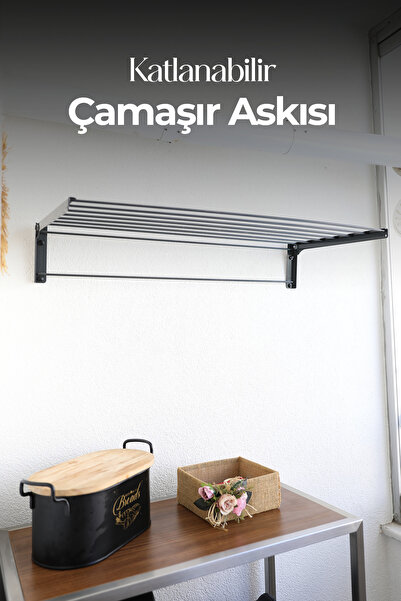 hemetalaksesuar Gri duvara monte katlanabilir çamaşır askısı 60x40 cm, pratik...