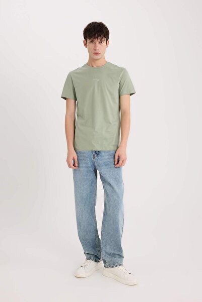 DeFacto 100% βαμβακερό μπλουζάκι με κοντό μανίκι με στάμπα με λαιμόκοψη D5566AX25SP