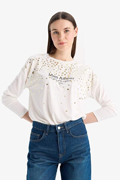 DeFacto Μακρυμάνικο μπλουζάκι με λαιμόκοψη E7122AX25SM