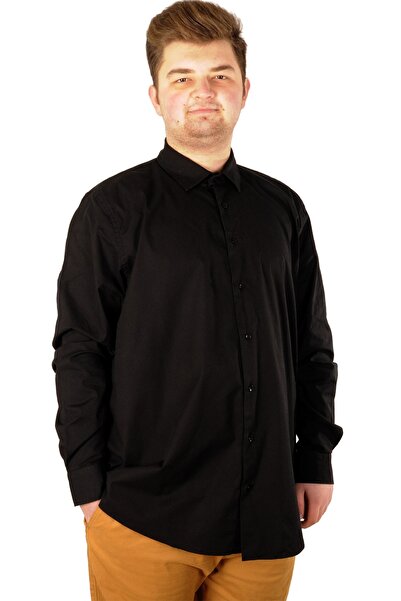 ModeXL Mode Xl Large Size Ανδρικό Κλασικό Πουκάμισο Lycra 20351 Μαύρο