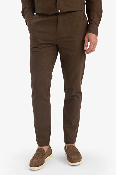 DeFacto %100 Pamuk Keten Görünümlü Pantolon Beli Lastikli Slim Fit Dar Kesim Cepli Düz Paça D2671AX25SM