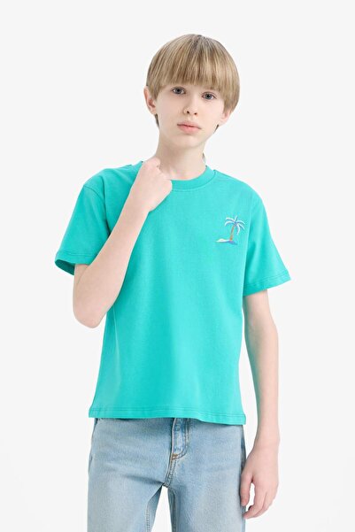 DeFacto Boy's Crew Neck Embroidered Short Sleeve T-Shirt E0087A825Sm