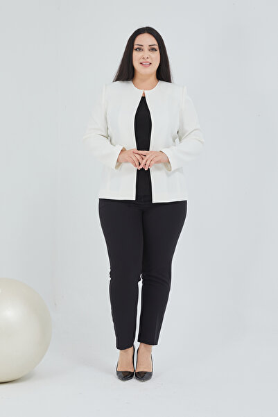 Fagi Γυναικείο λευκό μπουφάν Plus Size χωρίς γιακά