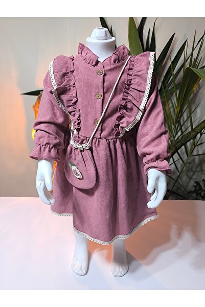 çilek bebe Φόρεμα για κορίτσια με μακρυμάνικο δαντέλα Vintage κοτλέ με βελούδινη τσάντα