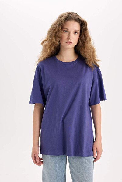 DeFacto Übergroßes Basic-T-Shirt mit Rundhalsausschnitt und kurzen Ärmeln V4136AZ25SM
