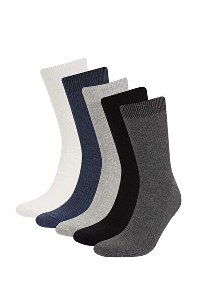 DeFacto Ανδρικές άνετες ελαστικές μακριές κάλτσες από βαμβάκι 5 τεμαχίων D967...