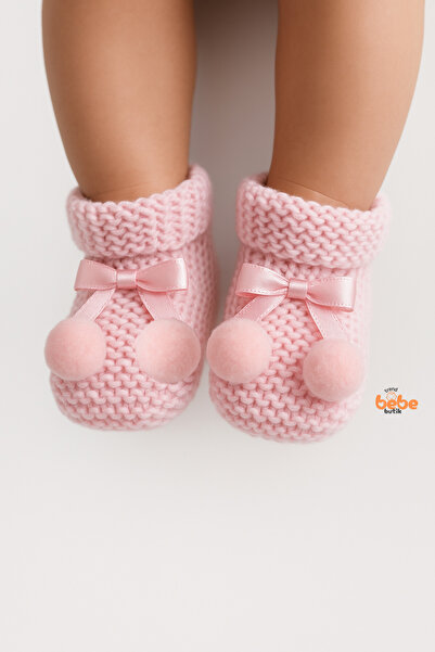 Trend Bebe Butik Kız Erkek Bebek Triko Patik – Ponponlu Fiyonklu Örgü Bebek Patik Çorap 1 Yaş Bebek Patiği