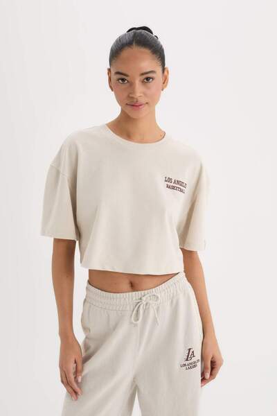 DeFacto DeFactoFit Crew Neck Sport Printed Athlete Pique κοντομάνικο μπλουζάκι D6188AX25SP