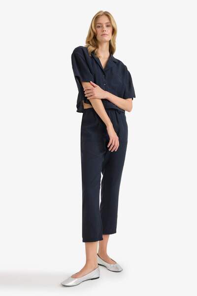 DeFacto Straight Fit Çift Cepli Yüksek Bel Düz Paça Modal Kumaş Pantolon E5962AX25SP