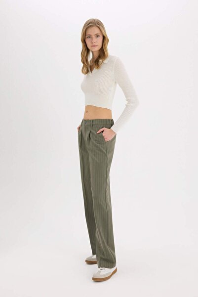 DeFacto Wide Leg Klasik Kumaş Palazzo Pantolon Pensli Çift Cepli Normal Bel Standart Boy D5066AX25SP
