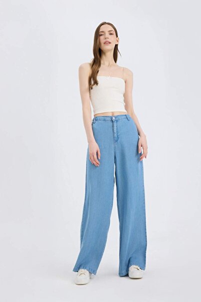DeFacto Pull On Wide Leg Yüksek Bel Uzun Yıkamalı Pantolon D8238AX25SM