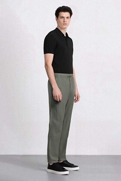 DeFacto %100 Pamuk Keten Görünümlü Pantolon Beli Lastikli Slim Fit Dar Kesim Cepli Düz Paça D2671AX25SM