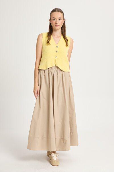 minaaise Stone Poplin Elastic Waist Long Skirt 27321