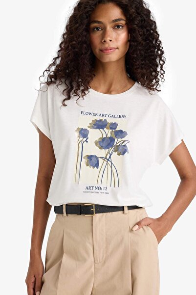 DeFacto Crew Neck Floral Short Sleeve T-Shirt E5138Ax25Sp