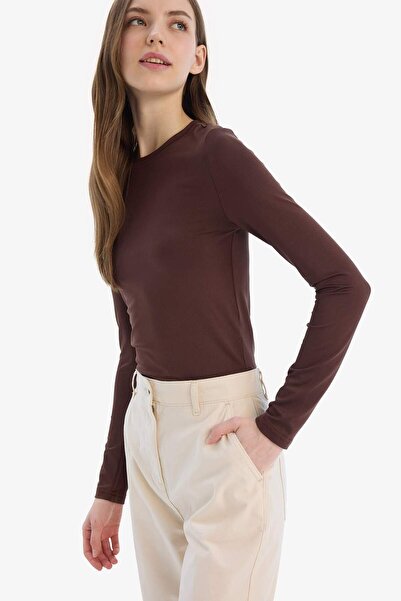 DeFacto Vypasované tričko Crew Neck Basic Plain s dlouhým rukávem D0199AX25SP