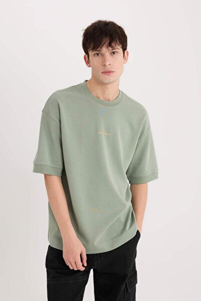 DeFacto Μπλουζάκι από βαρύ ύφασμα με στάμπα Loose Fit Crew Neck D8462AX25SP
