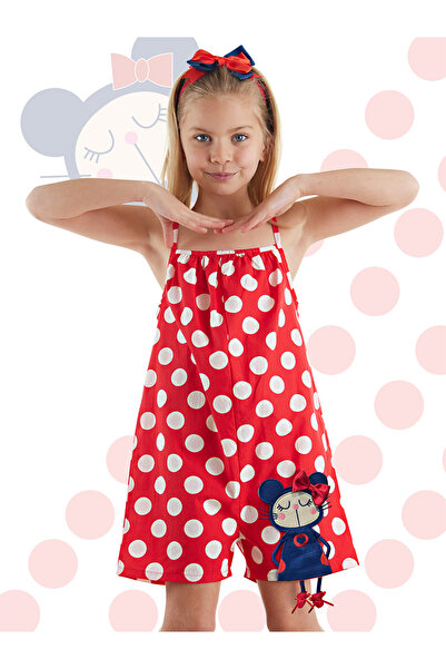 Denokids Red Polka Dot Girl's Woven Jumpsuit