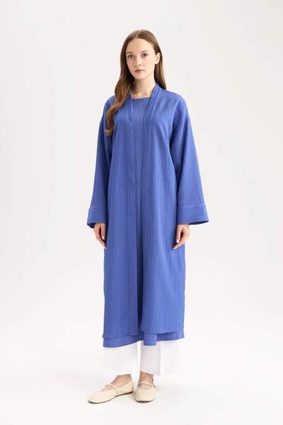 DeFacto Relax Fit Long Crinkle Kimono - Shawl Neck E1816Ax25Sp