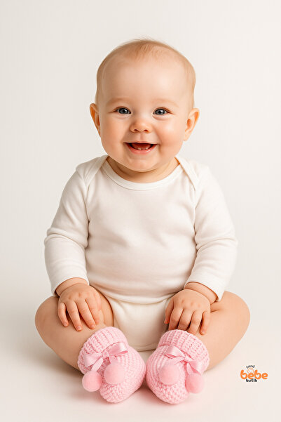 Trend Bebe Butik Kız Erkek Bebek Triko Patik – Ponponlu Fiyonklu Örgü Bebek Patik Çorap 1 Yaş Bebek Patiği