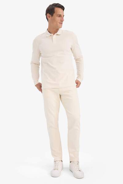 DeFacto 100 % Baumwolle, neues Basic-T-Shirt mit regulärer Passform, Polokragen, einfarbig, langärmelig, strukturiertes Piqué-T-Shirt D7530AX25SP