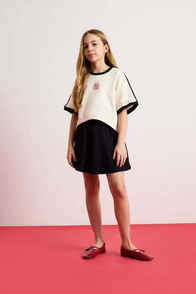 DeFacto Girls' 2-Piece Set Crew Neck Printed Short Sleeve T-Shirt Skirt E0416A825Sm