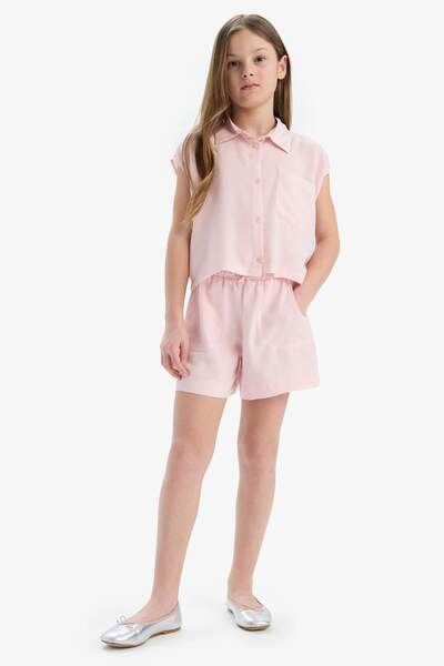 DeFacto Kız Çocuk Cropped Fit Pamuklu Kısa Kollu Gömlek D7644A825SM