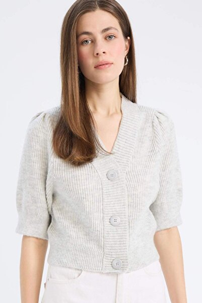 DeFacto Fitted V Yaka Düğmeli Kısa Kollu Triko Hırka E6906AX25SP