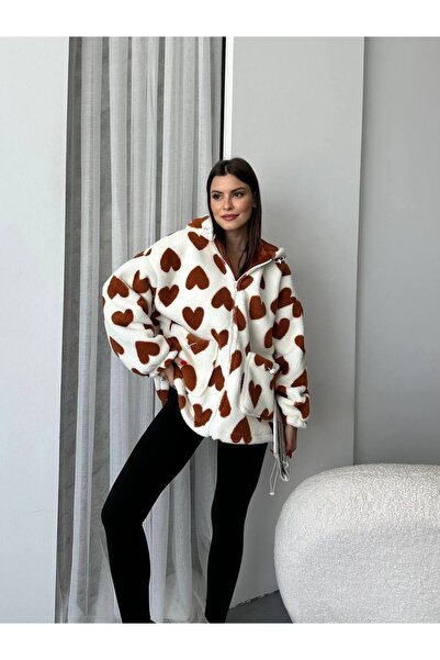 ZF BUTİK Kalp Desenli Kapüşonlu Mont