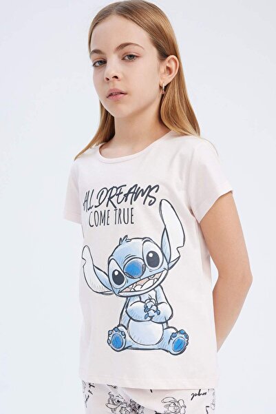 DeFacto Kız Çocuk Disney Lilo & Stitch Pijama Takımı Bisiklet Yaka Kısa Kollu Üst Uzun Alt E2224A825SM