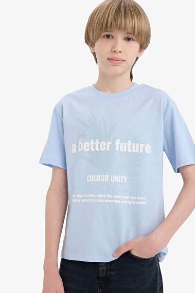 DeFacto Ανδρικό μπλουζάκι με κοντό μανίκι με λαιμόκοψη E3745A825SM