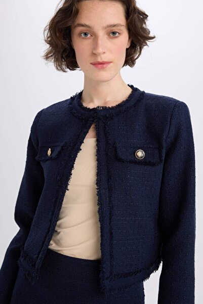 DeFacto Crop Bisiklet Yaka Tweed Blazer Ceket D5040AX25SP