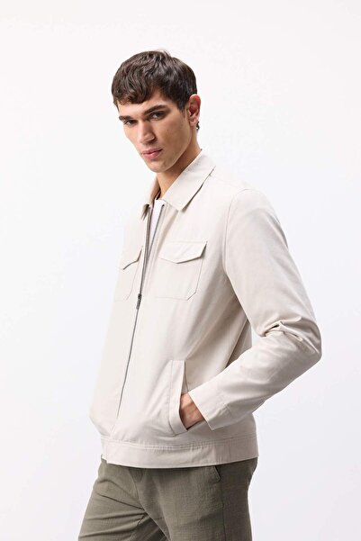 DeFacto %100 Pamuk Regular Fit Gömlek Yaka Fermuarlı Cepli Mevsimlik Baharlık Mont D6332AX25SP