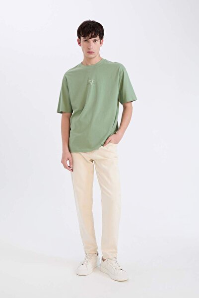 DeFacto 100% βαμβάκι Vikings Valhalla Boxy Fit Crew λαιμόκοψη με στάμπα μπλουζάκι με κοντό μανίκι D5461AX25SP