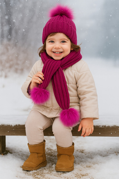 GONCA ŞAPKA Çocuk Suni Kürk Ponponlu Atkı Ve Bere Seti