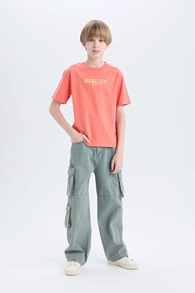 DeFacto Boy's Crew Neck Back Printed Short Sleeve T-Shirt D9490A825Sm