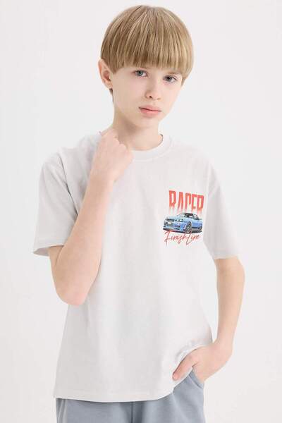 DeFacto Boy's Crew Neck Back Printed Short Sleeve T-Shirt D9266A825Sm