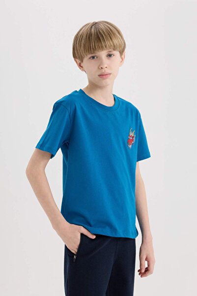 DeFacto Boy's Crew Neck Embroidery Short Sleeve T-Shirt E0088A825Sm