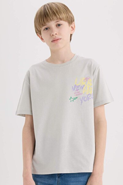 DeFacto Boy's Crew Neck Back Printed Short Sleeve T-Shirt E0104A825Sm