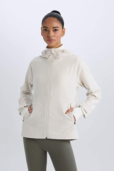 DeFacto Defactofit Water Repellent Hooded Zippered Flexible Textured Seasonal Spring Coat D6084Ax25Sp